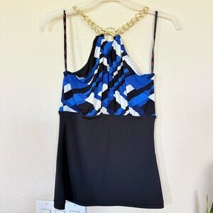 Candie's Blue and White Asymmetrical Backless Tank Top